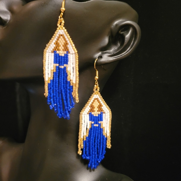 Lady Dark Blue Dress Beaded Earrings - Picture 3 of 4